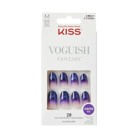 KISS Voguish Fantasy Press on Nails, Lovefool, Purple, Medium Oval, 28 Count