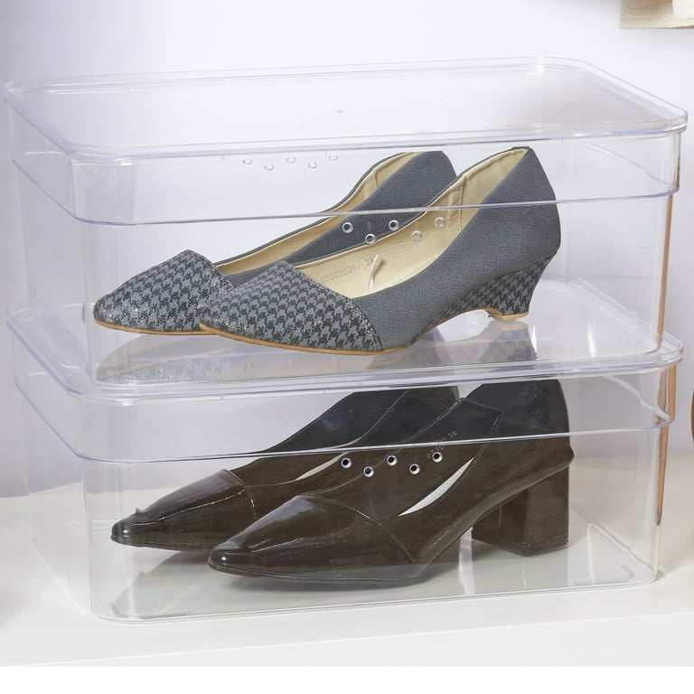 Mainstays Clear Plastic Glossy Finish Boot Shoe Box with Lid, Adult Size