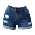thumbnail image 2 of Lixiuxyad Casual Denim Shorts Hole Rolling Elastic High Waist Denim Shorts Girl Hot Pants Casual Shorts Summer Drawstring Elastic Waist Comfy Short With Pockets,Blue XXL, 2 of 7