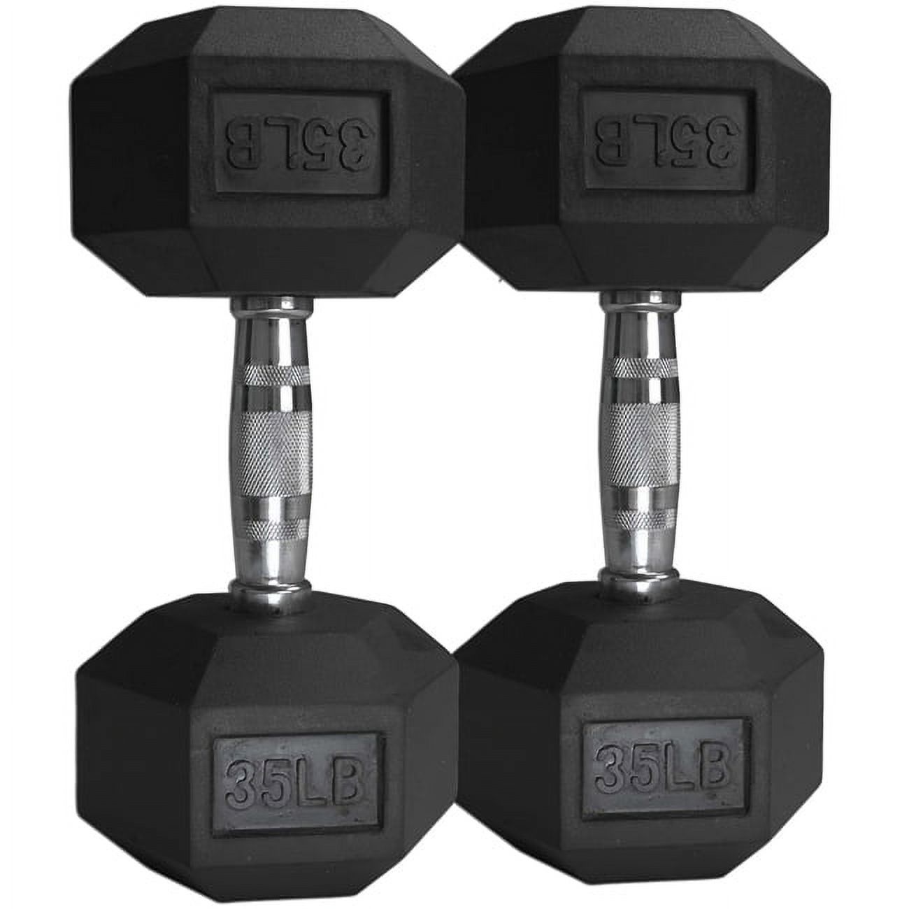 Titan Fitness 35 LB Pair Free Weights, Black Rubber Coated Hex Dumbbell, Ergonomic Cast Iron Handle, Strength Training - image 2 of 4