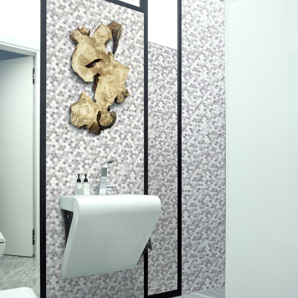 The Tile Life Eterna Hex 4" x 4" Dove Glass Mosaic Floor and Wall Tile Sample 1 Piece
