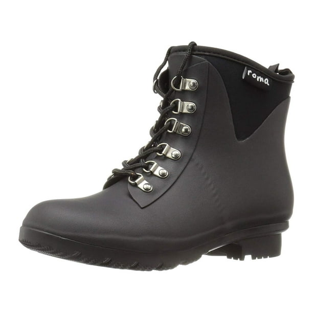 Roma Boots Roma Boots Women's Evol Laceup Ankle Rain Boots, Black