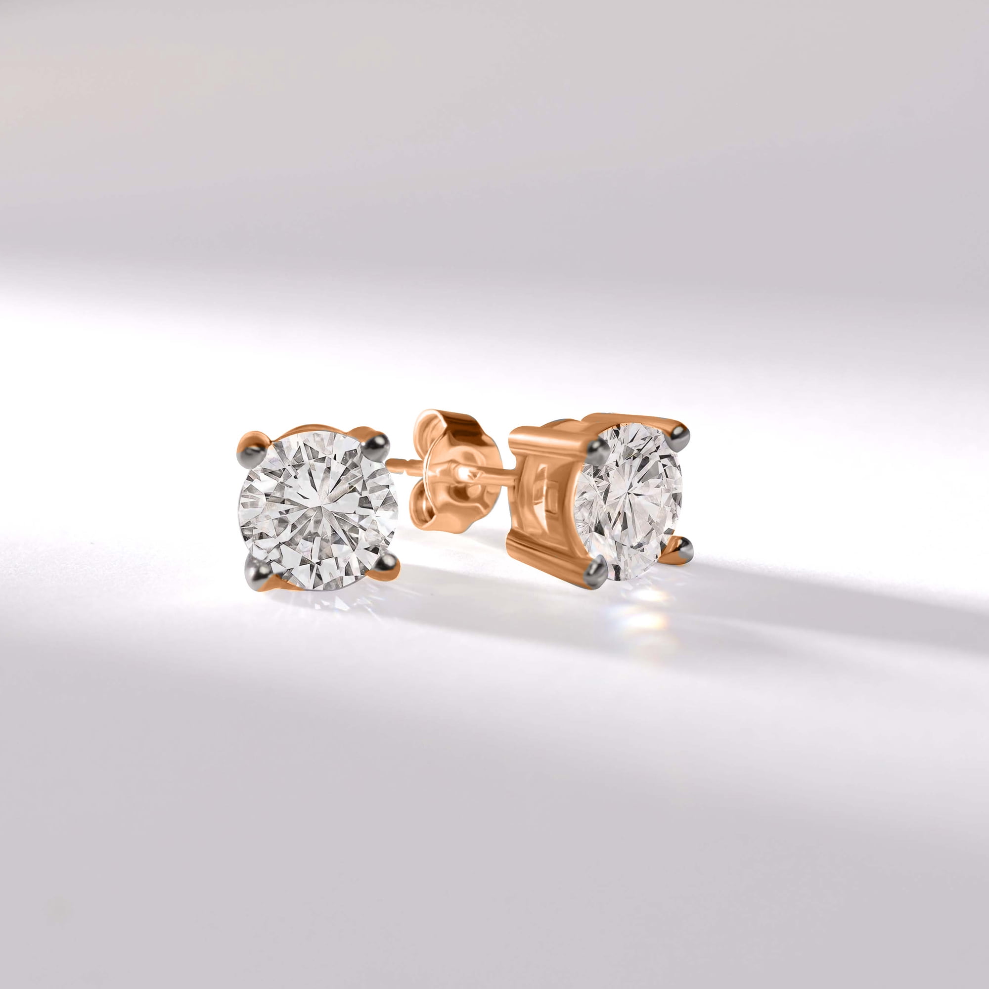 Lab Grown Diamond Stud Earrings 1 Carat– IGI Certified Round Cut, FG-VS Quality, 10K Rose Gold Stud Earrings for Women