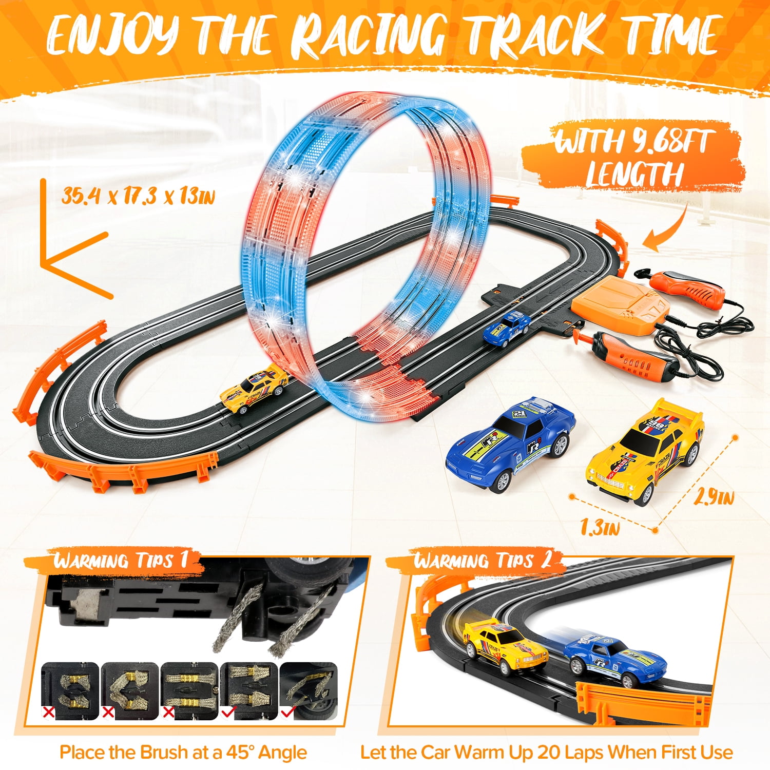 UQN 2-in-1 Slot Car Race Track Set, Electric Race Track for Kids 4-8 with 1:64 High-Speed Racing Car, Dual Racing Game Lap Counter Circular Overpass Flash Tracks, Gifts Toys for Boys Kids age 6-8-12