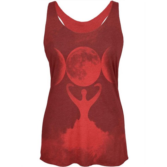 Wiccan Moon Goddess Mother Earth Symbol Womens Soft Racerback Tank Top Vintage Red LG