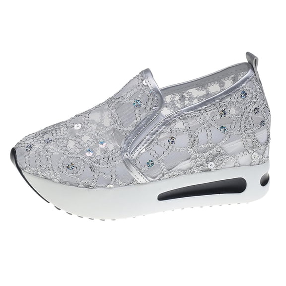 Fashion Sneakers for Women 2025, Floral Embroidery Breathable Sheer Mesh Lace on Platform Wedge Sneakers Lightweight Comfortable Casual Walking Shoes