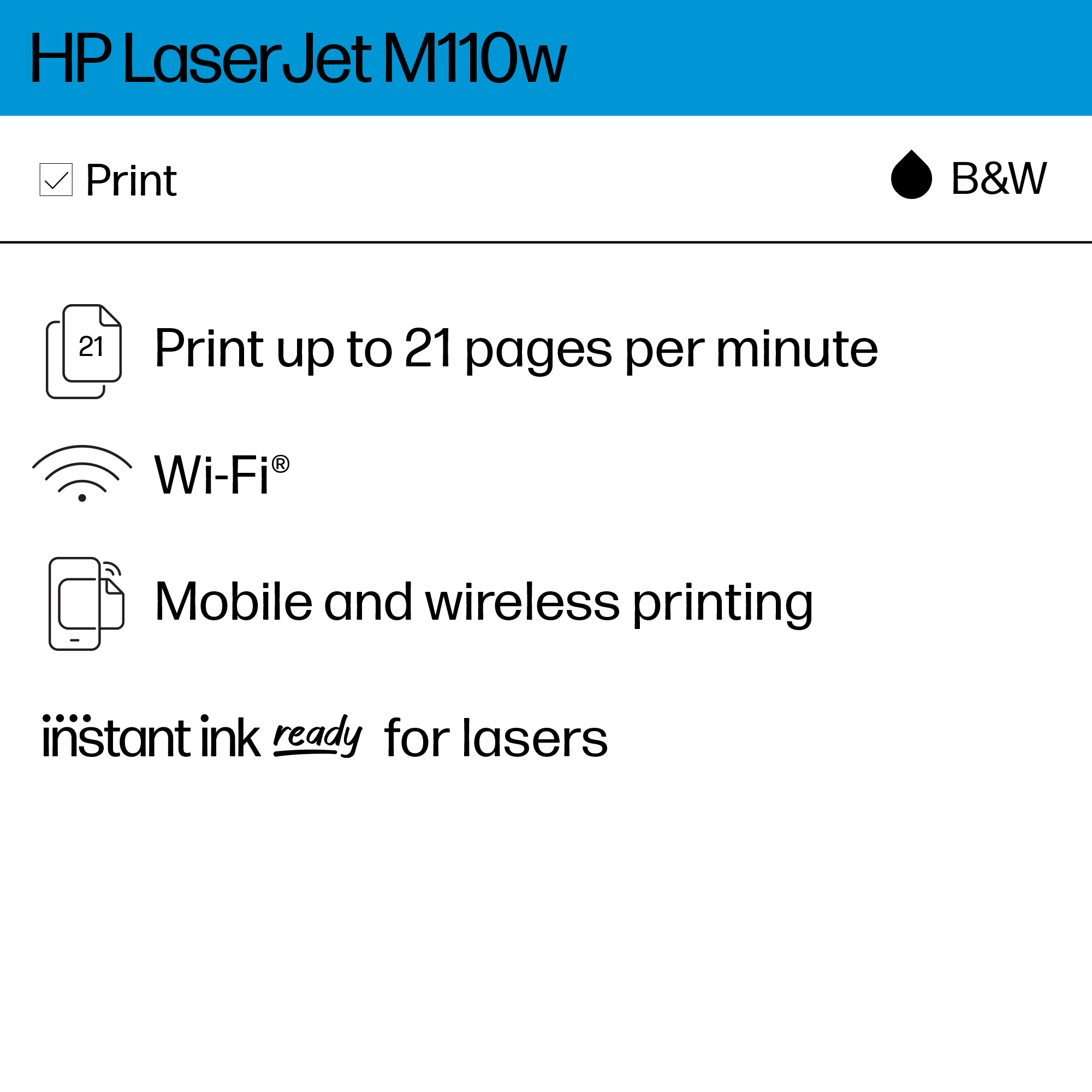 HP LaserJet M110w Desktop Wireless Laser Printer - Monochrome - 21 ppm Mono - 600 x 600 dpi Print - 150 Sheets Input - Wireless LAN - Wi-Fi Direct, Apple AirPrint, Mopria, HP Smart App - 8000 Pages... - image 2 of 16