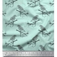 thumbnail image 1 of Soimoi Green Moss Georgette Fabric Branch & Bird Text Print Fabric by the Yard 42 Inch Wide, 1 of 5