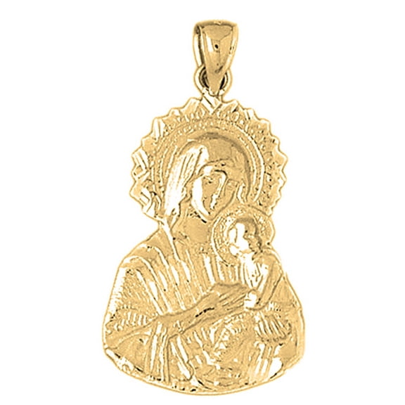 18K Yellow Gold Mother Mary Pendant - 40 mm