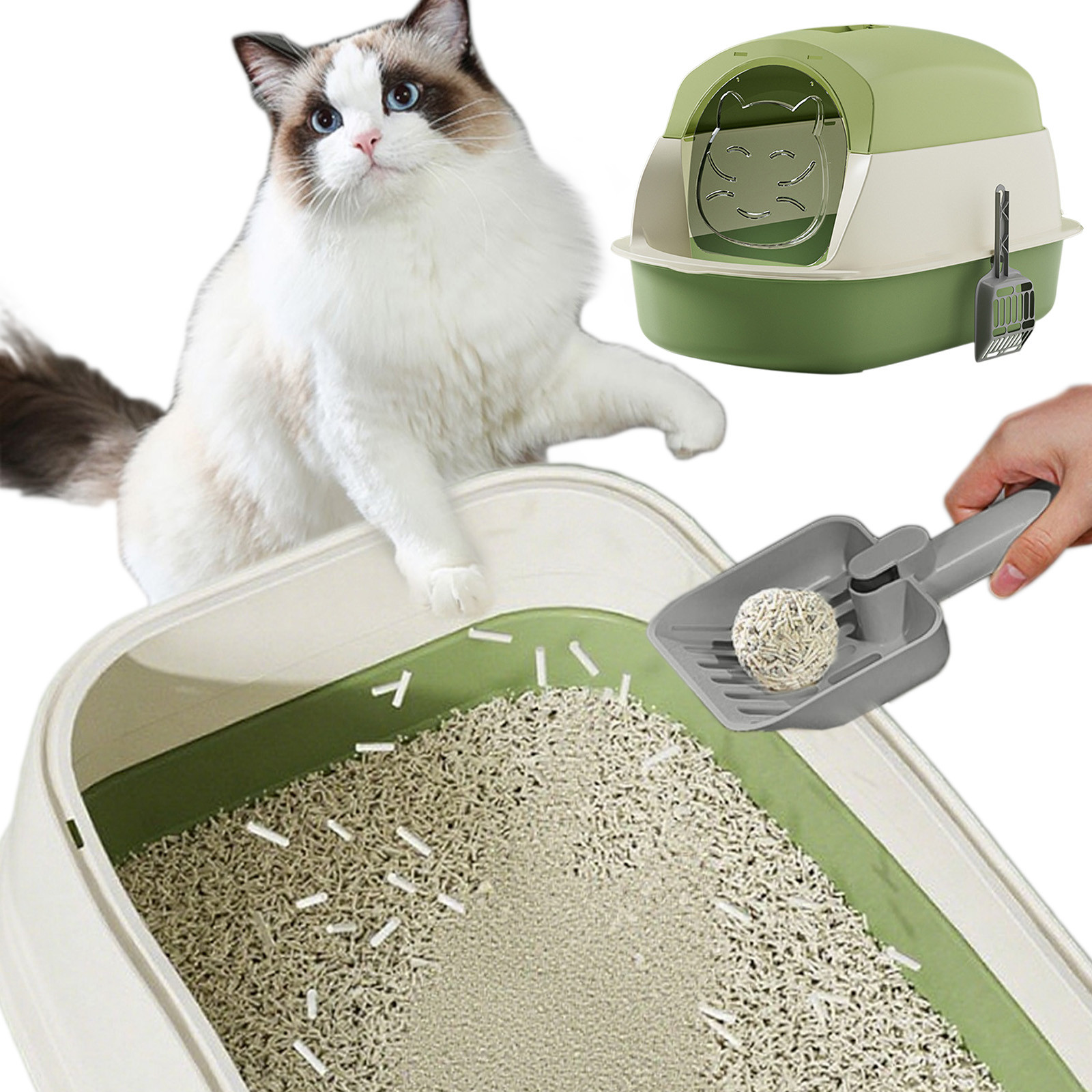Rewenti Cats Litter Boxs Litter Tray with Lid Covered Large with Fully Enclosed Litter Pans Toilet Tray Pussy Litter Box Splashly-proof with Cover Shovel Home Decor