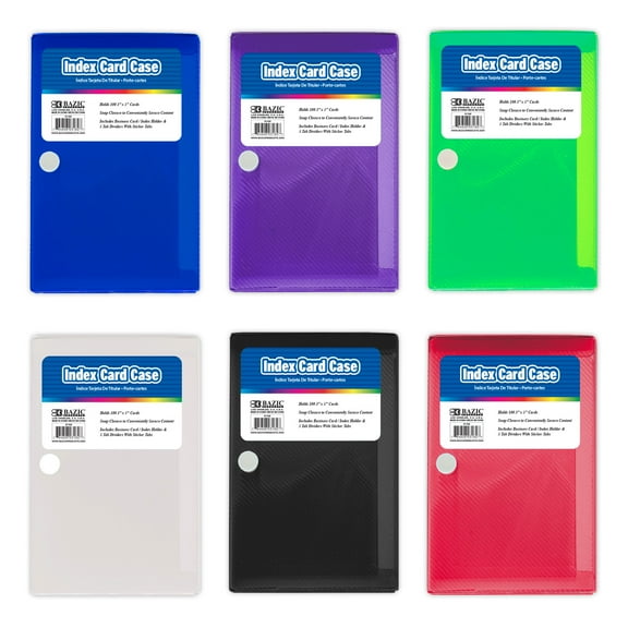 BAZIC Index Card Case Organizer with 5 Tab Dividers for 3"x5" 100 Cards Capacity, 6-Pack