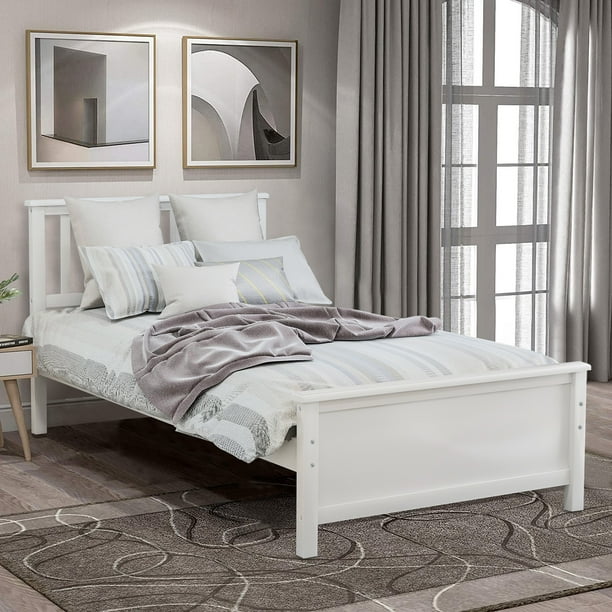 Twin Bed Frame No Box Spring Needed, Solid Wood Platform Bed Frame with