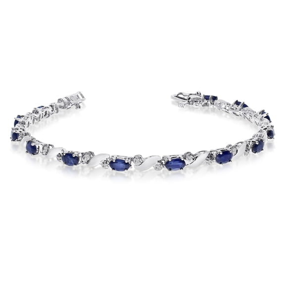 14k White Gold Natural Sapphire And Diamond Tennis Bracelet