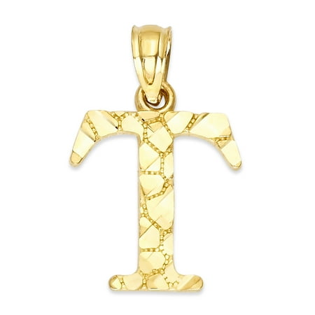 14k Solid Gold Nugget Initial Pendant, Personalized Letter Jewelry, Gifts for Her Letter T