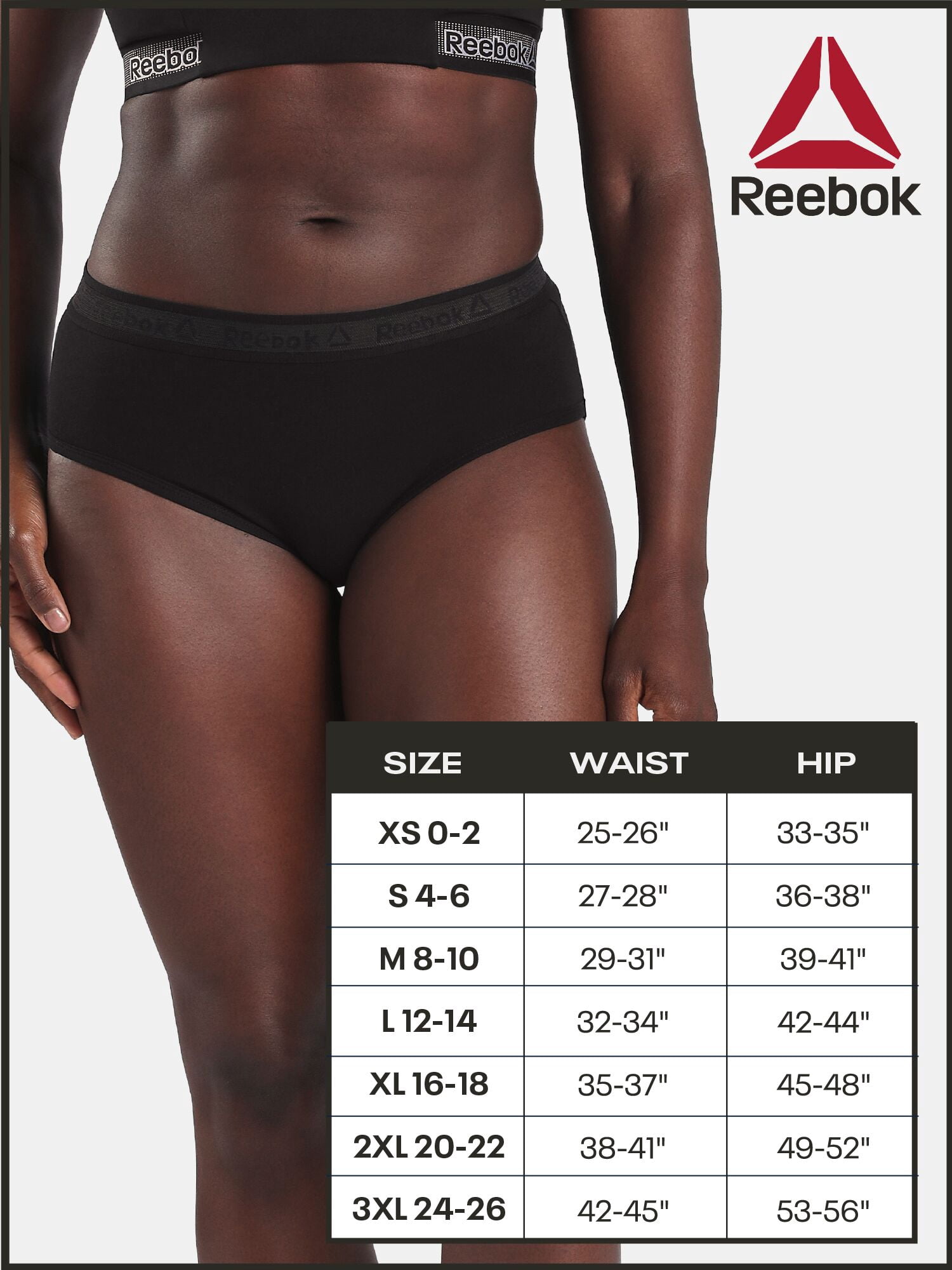 Reebok Women’s Performance Cotton Hipster Underwear, 3-Pack, Size S - 2XL