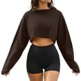 thumbnail image 3 of Craaazy Women's Loose Solid-Color Long-Sleeved Crew Neck Comfy Cropped Sweatshirts Gifts, 3 of 9