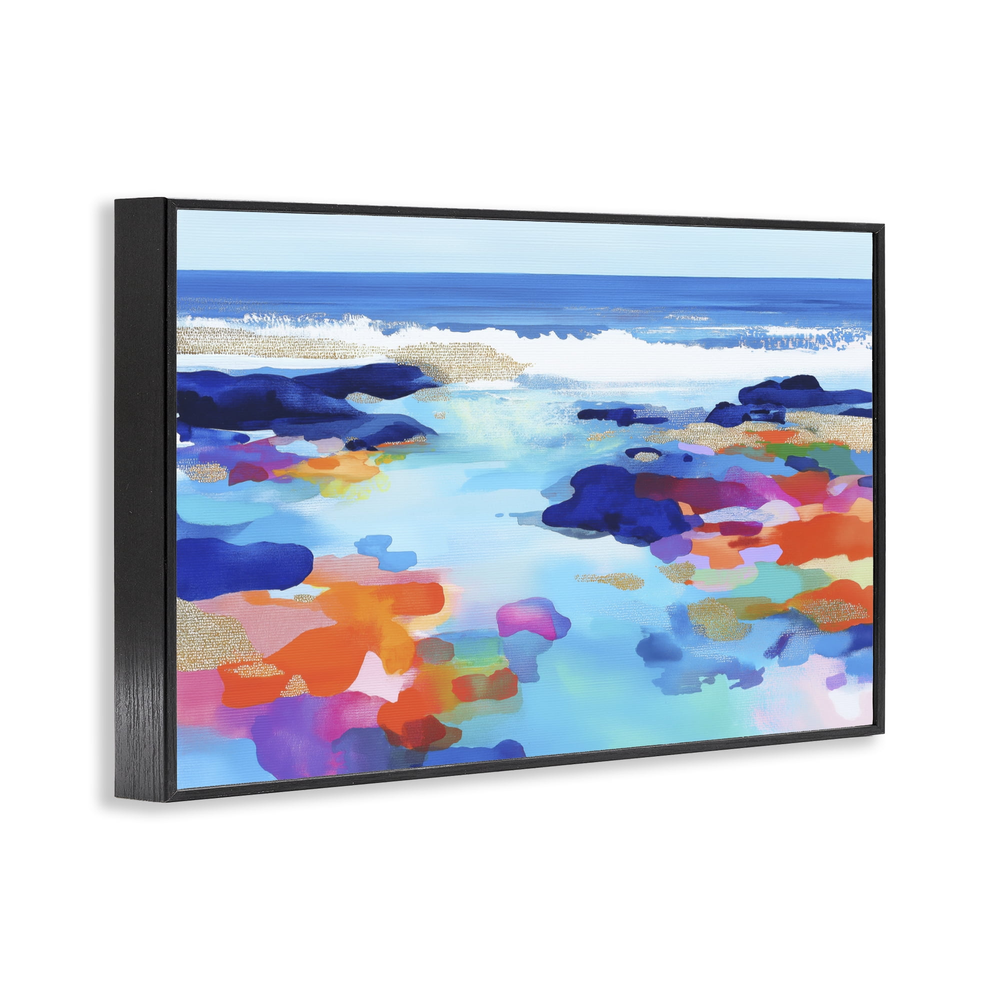Stupell Industries Coastal Pools Overlay Abstraction Black Framed Giclee Art, design by Chromatic Storm Studio