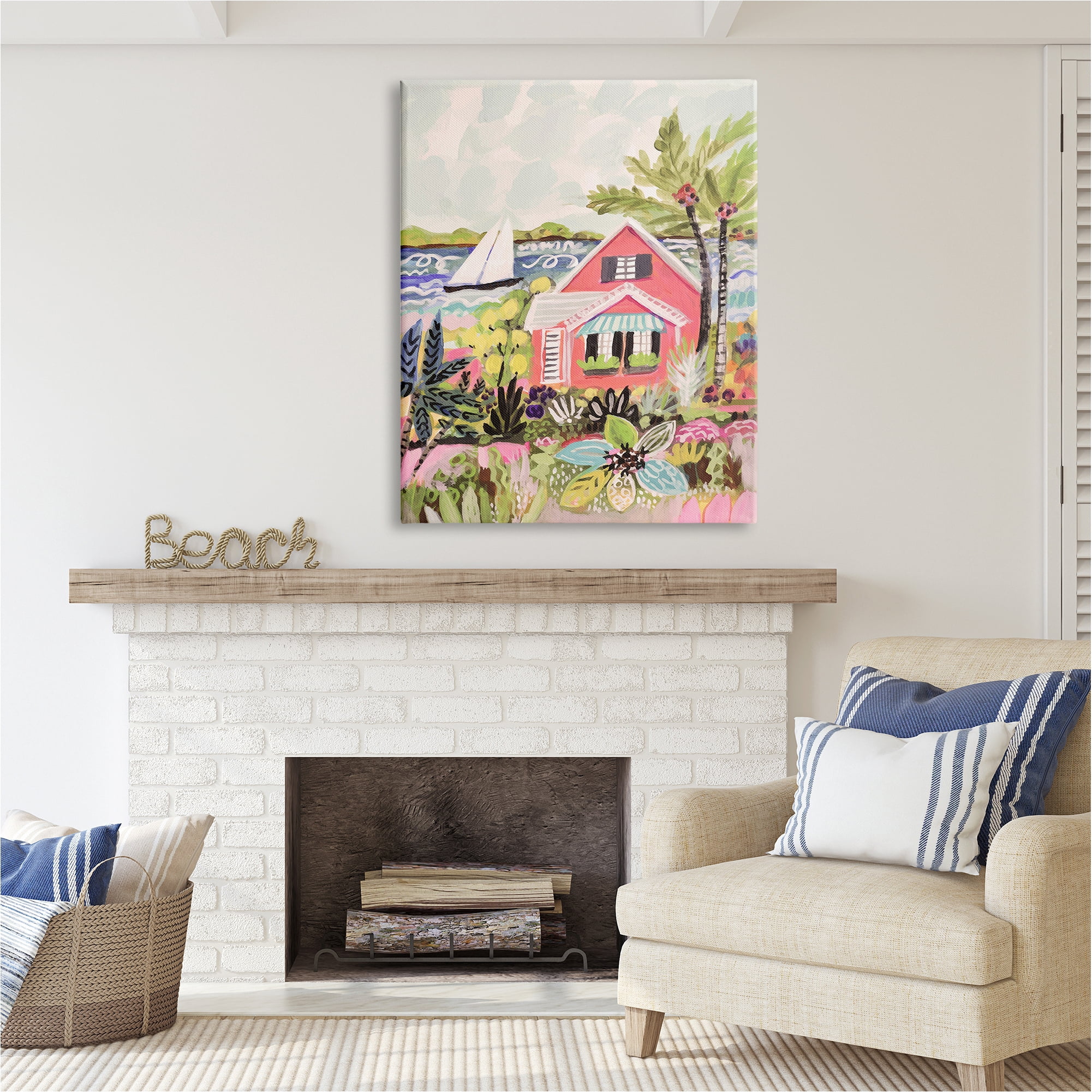 Stupell Industries Tropical Cottage Scenery Landscape Painting Gallery Wrapped Canvas Art Print Wall Art, 36 x 48
