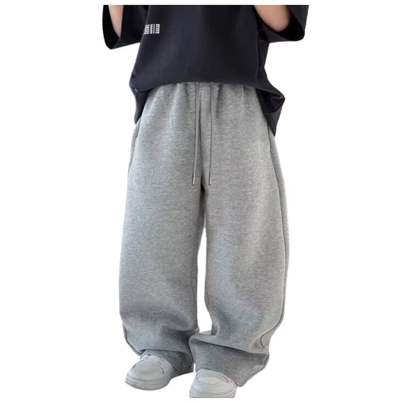 NOEGOEU Boys Baggy Sweatpants Wide Leg Casual Elastic Waist Drawstring Athletic Joggers Fall Pants 5-15 Y (Grey,5-6Years)