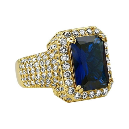 Fully iced Out Lab Sapphire Hip Hop Gold Ring (8) - Walmart.com