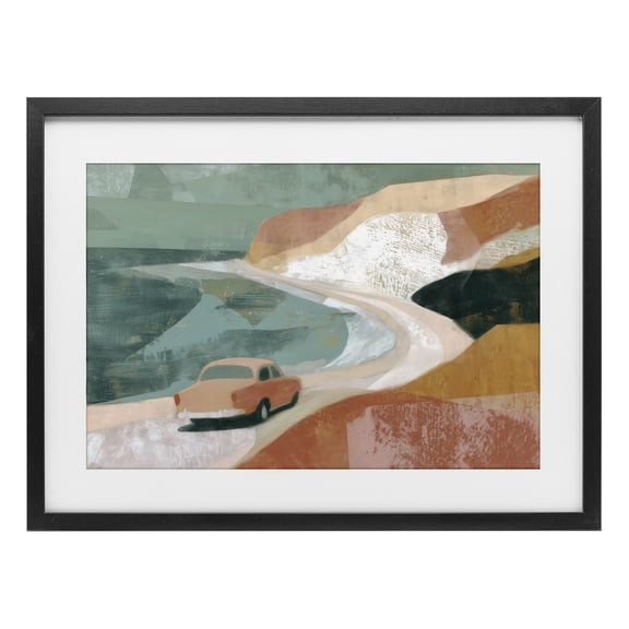 Stupell Industries Coastal Classic Car on Coastal Highway Black Framed Print Under Glass, 20 x 14, by Chromatic Storm Studio