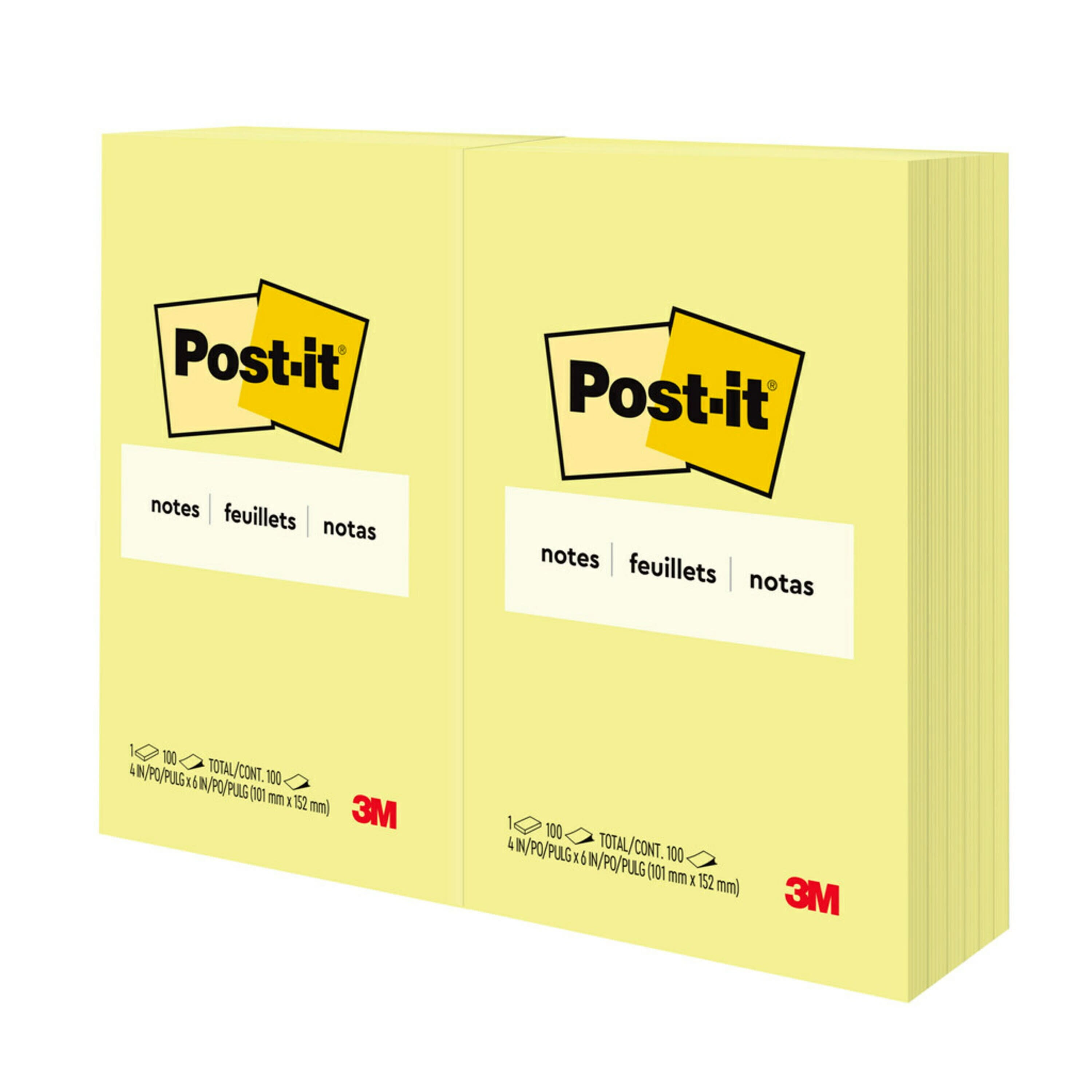 Post-it® Notes, 4 in x 6 in, Canary Yellow, 12 Pads/Pack