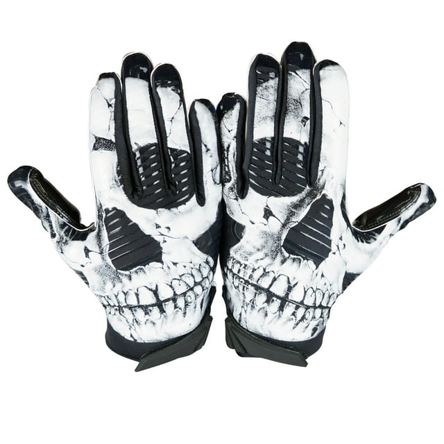 Battle Sports Skull Face Cloaked Adult Football Receiver Gloves - Small