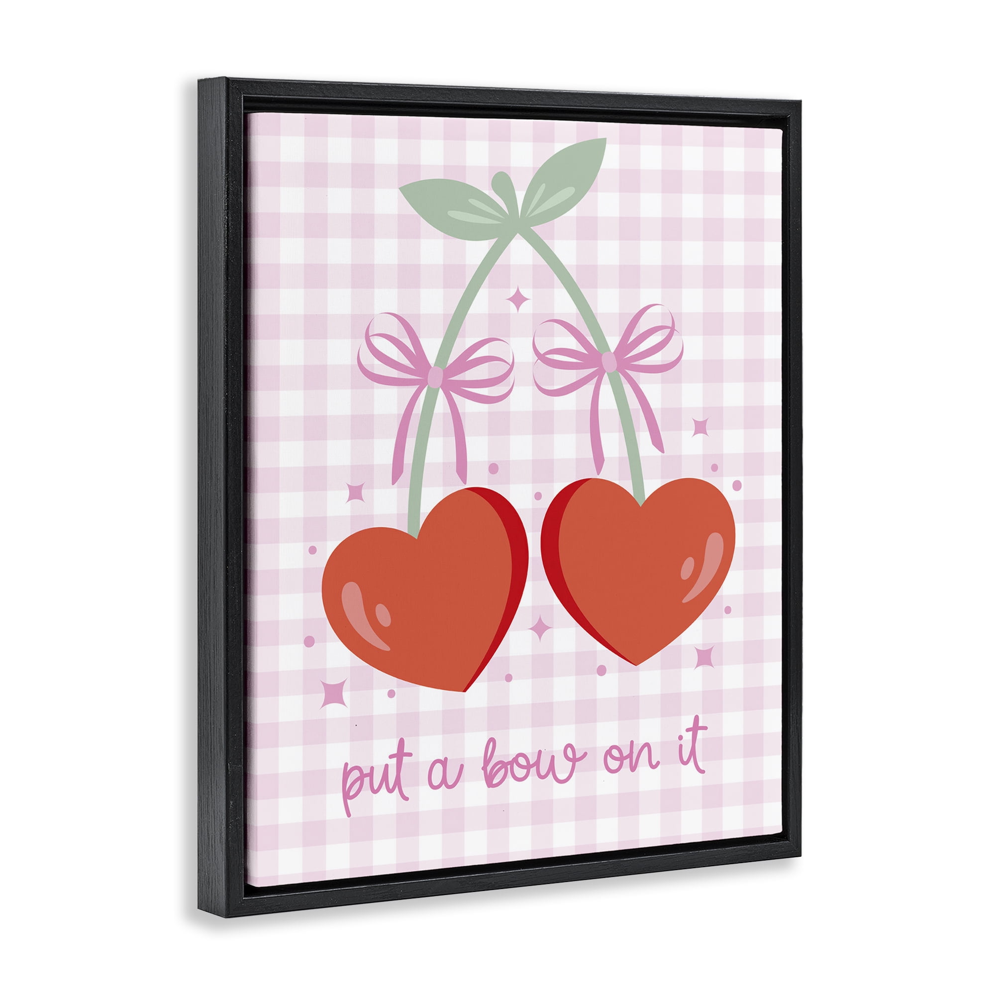 Stupell Industries Put A Bow On It Cherries Food & Beverage Painting Black Floater Framed Canvas Art Print Wall Art, 17 x 21