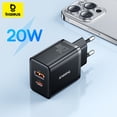 thumbnail image 2 of Cargador USB Baseus de 20 W compatible con tipo C PD, carga rápida, puerto USB dual, cargador de teléfono portátil para iPhone 15, 14, 13, 12, 11 Pro Max, 2 of 5