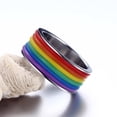 thumbnail image 2 of 9mm íris lesbiana a rayas acero inoxidable goma pareja Zulema Anillo arcoiris, 2 of 8