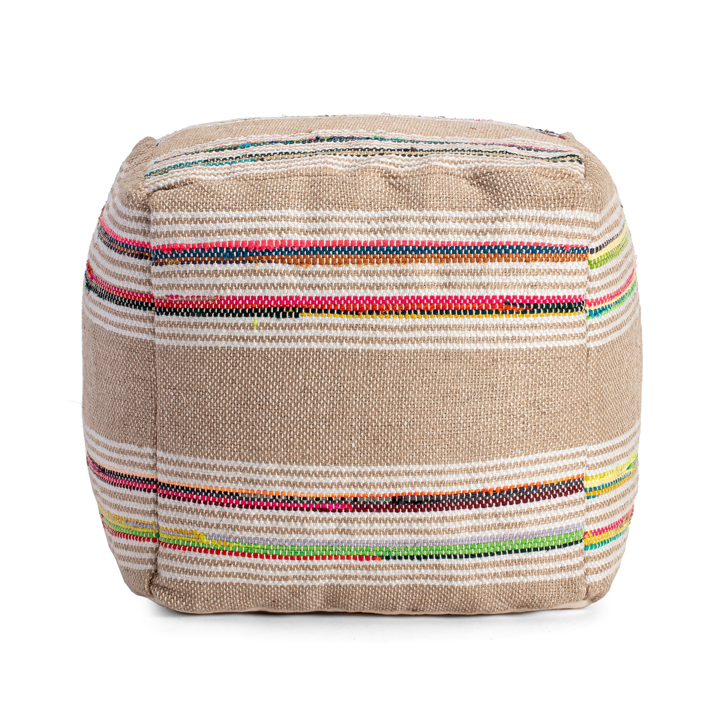 Jani Soulard 20" x 20" x 20" Beige & Multicolor Square Pouf Ottoman