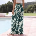thumbnail image 5 of Women’s Wide Leg Pants Vintage Floral Print Casual Drawstring Waist Beach Pants with Pockets, Loose Fit Womens Summer Vacation Pants, Green, XL, 5 of 7