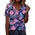 thumbnail image 2 of PNTUTB Summer Versatile Women's Trend Fashion Printed Casual Loose V Neck Comfortable Short Sleeve T Shirt, 2 of 6