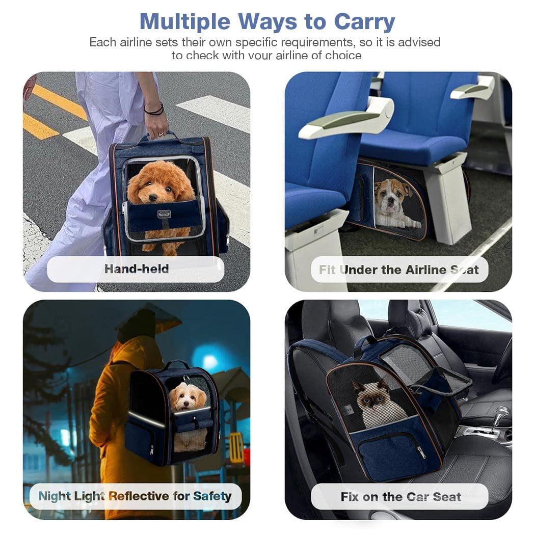 Large Cat Backpack Carrier Expandable Pet Carrier Backpack for Small Dogs Medium Cats Fit Up to 18 Lbs, Dog Backpack Carrier, Foldable Puppy Backpack Carrier for Travel, Hiking,Blue