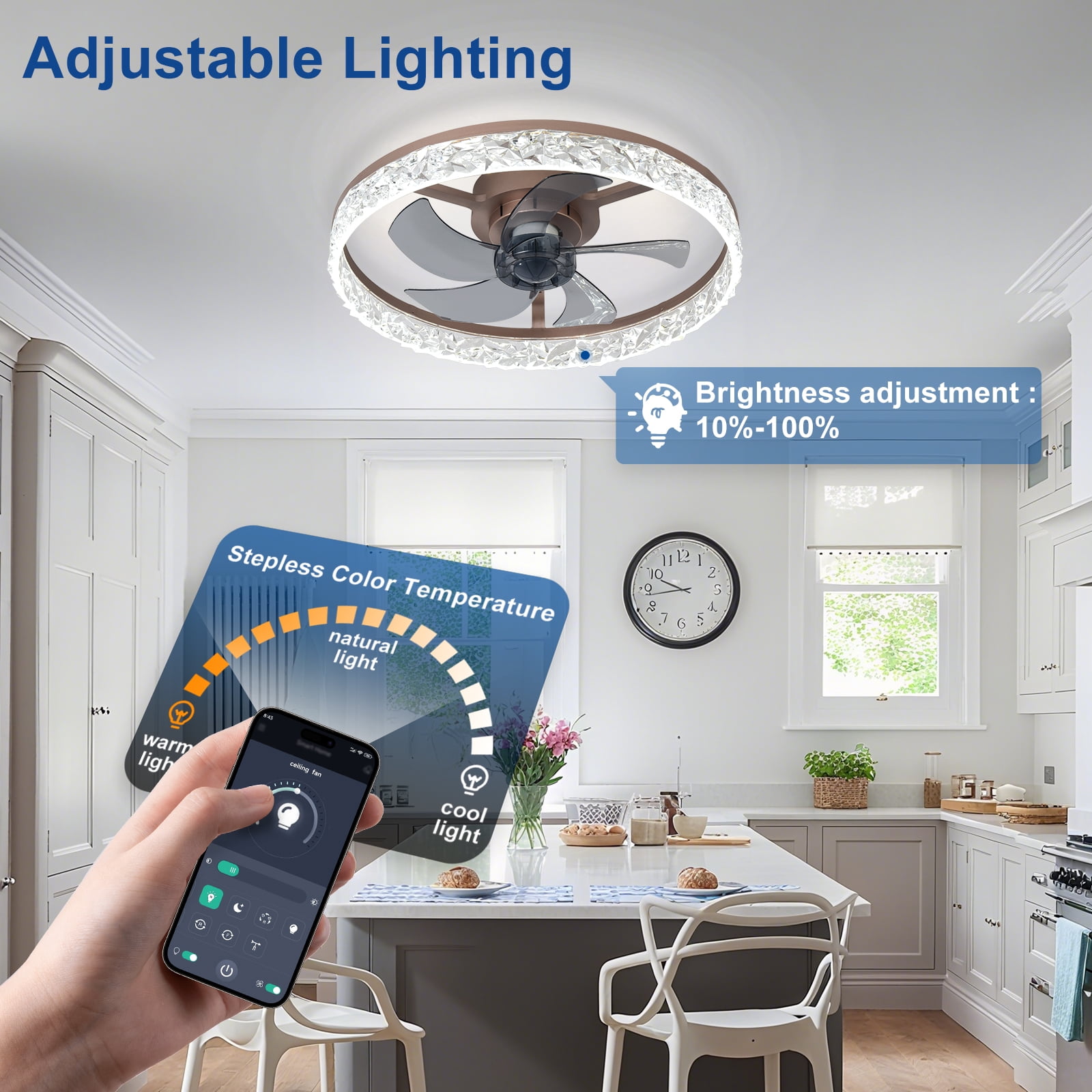 Depuley 20-Inch Low Profile Ceiling Fan with Light - Ultra-Quiet <30dB, App & Remote Control, Dimmable 3 CCT LED, Flush Mount for Bedroom，in Brown