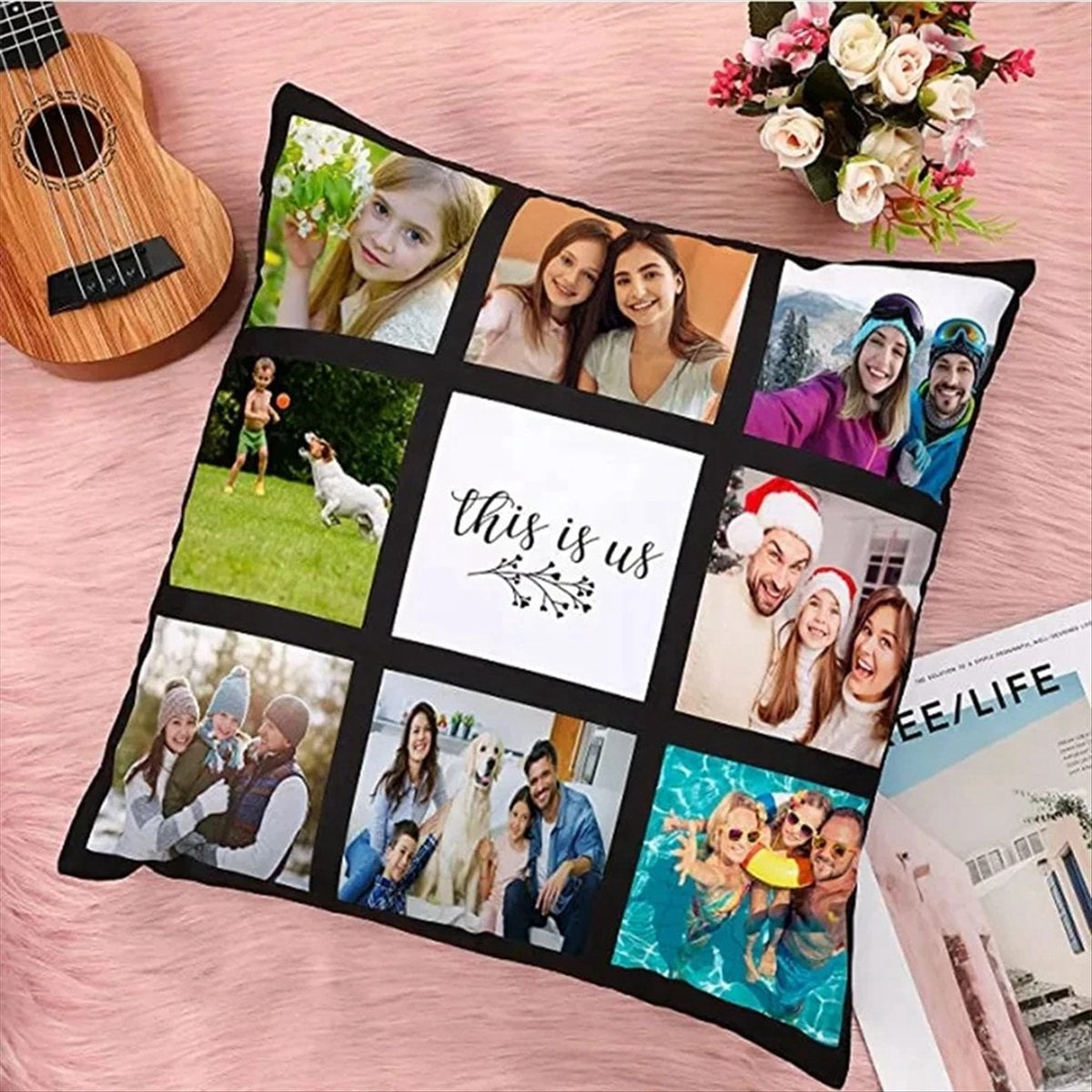 6Pcs Sublimation Blank Panel Pillow Case DIY Polyester Cushion Cover 9 Photo Heat Transfer Printing Throw Pillowcase,L,6 x Pillowcase,Black&White