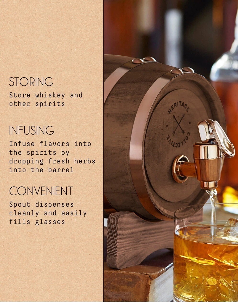 Studio Mercantile Miniature Wood Whiskey Barrel Dispenser