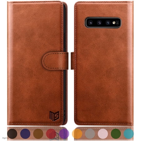 SUANPOT For Samsung Galaxy S10 Wallet Case with RFID Blocking Credit Card Holder,Light Brown