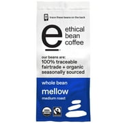Ethical Bean Fair Trade Organic Coffee, Mellow Medium Roast, Whole Bean Coffee, 12 oz. Bag