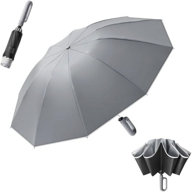 SIABC-Inverted Reverse Golf Umbrella 10 Ribs Travel Folding Anti 99 UV Protection UPF 50, Automatic Open/Close,Lightweight Compact Portable Backpack Outdoor,Sun/Rain,Men Women Carabiner Handle Design