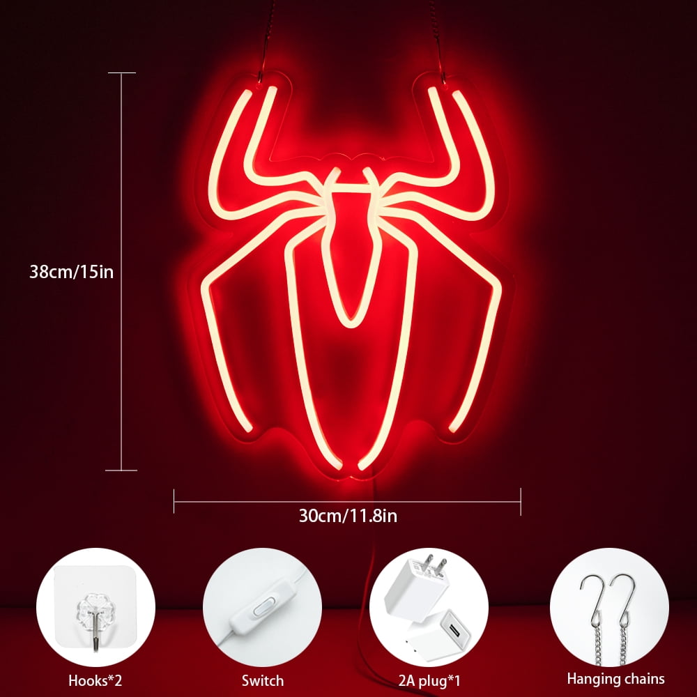 Red Hero Style Neon Sign 3-Level Dimmable LED Light USB Wall Decor for Bedroom Game Room Party