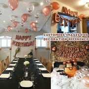 Rose Gold Birthday Party Decoration Set, Happy Birthday Banner, Fringe Curtain, Foil Tablecloth, Confetti Balloons, Rose Gold Ribbon, Birthday Supplies for Girls Women