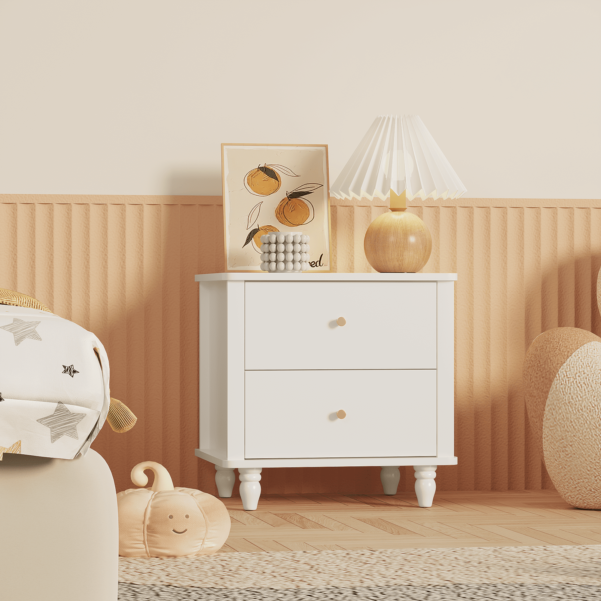 Leumius 2-Drawer Nightstand,Modern Bedside Table with Round Knobs,Small End Table for Bedroom/Living Room/Kids Room,White