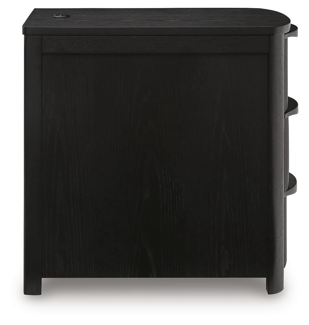 Camdill Chairside End Table with USB Charging Ports and 3 Drawers, Black Wood Finish