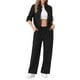 thumbnail image 2 of Conjunto de lino de 2 piezas para mujer INSPIRE CHIC, camisa de botones y pantalones de pierna ancha con cordón, atuendo casual XL negro, 2 of 6