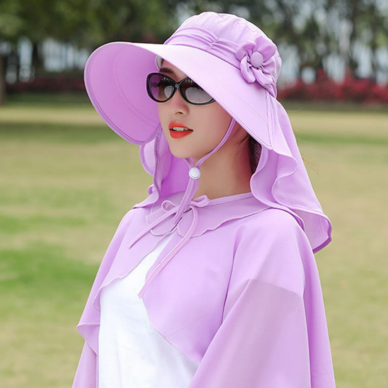 Sun Hat Women Outdoor Sport Fishing Hiking Hat Uv Protection Face Neck Flap Sun  Cap Hat Hats For Women Polyester Purple 