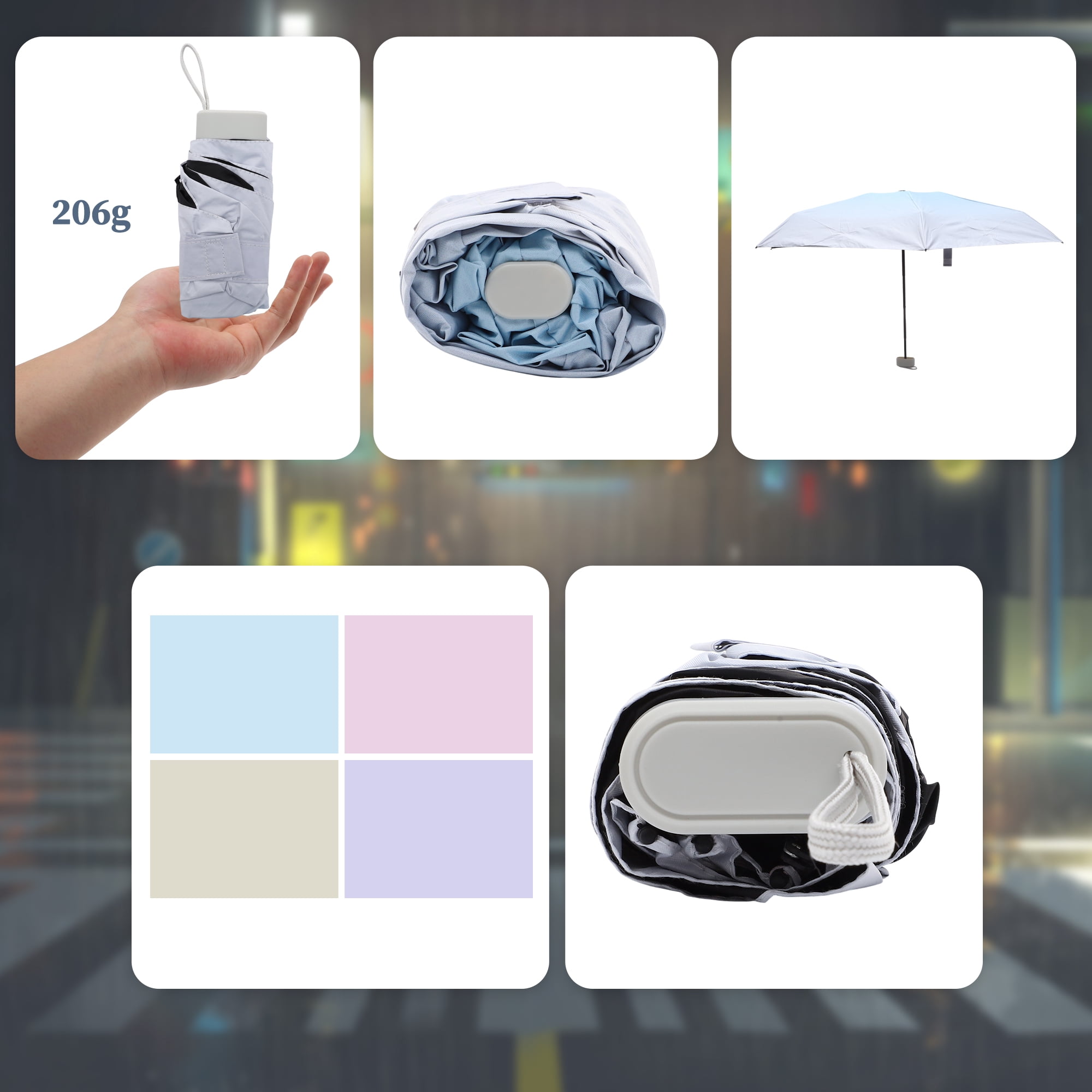 Unique Bargains Lightweight Mini Compact Windproof Folding Umbrella Light Blue [Flat Handle]