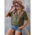 thumbnail image 4 of Camisas Mexicanas para Mujer, Blusa Tradicional de Verano Bordada, Túnica Floral, Cuello en V, Camiseta de Corta. Verde S, 4 of 8