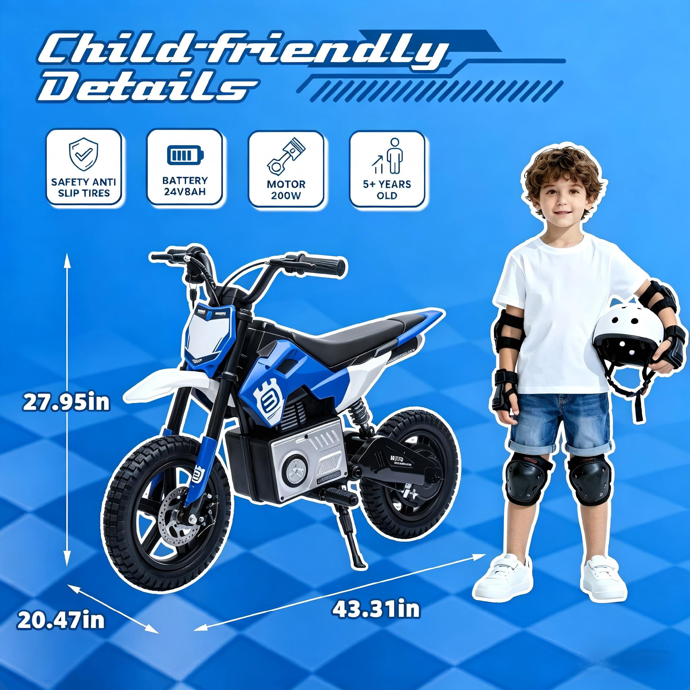 24V Electric Dirt Bike for Kids 5-12, SHINPT Ride On Toys for Kids 5-12, Toddler Motorcycle with 200W Motor, Speeds 3.11-9.32MPH, Electric Toy Motorcycle with Rear Shock Absorber, LED Lamp, Music