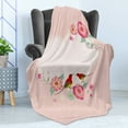 thumbnail image 4 of Flowers Soft Flannel Fleece Throw Blanket, Valentines Day Concept Pale Heart Shapes with Birds and Floral Ornaments, Cozy Plush for Indoor and Outdoor Use, 60" x 80", Blush Multicolor, by Ambesonne, 4 of 5